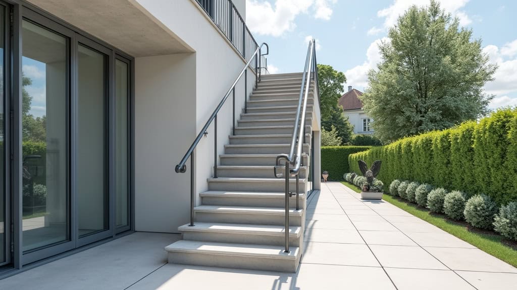 Monte escalier extérieur en acier inoxydable installé devant la porte d