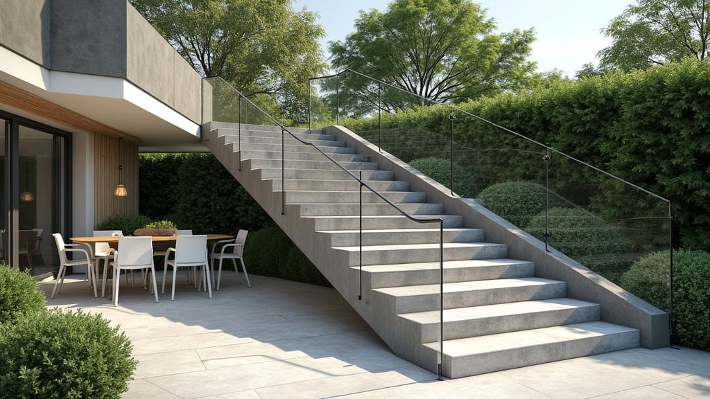 Monte-escalier extérieur en acier inoxydable installé pour accéder au jardin d
