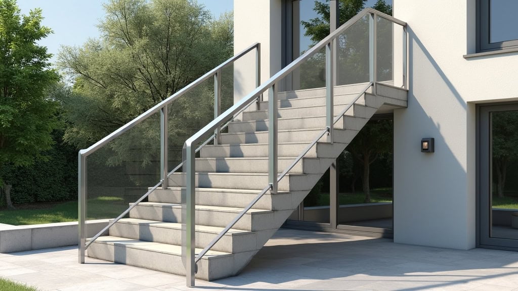 Monte-escalier extérieur en aluminium anodisé installé sur un escalier en pierre d