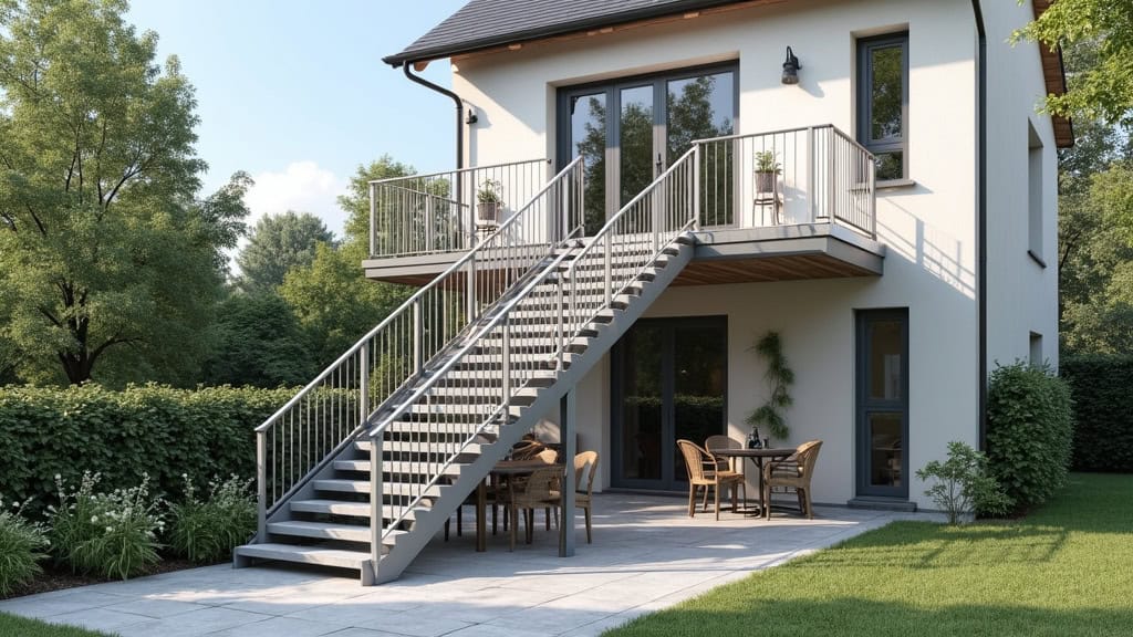 Monte-escalier extérieur en aluminium installé devant une maison d