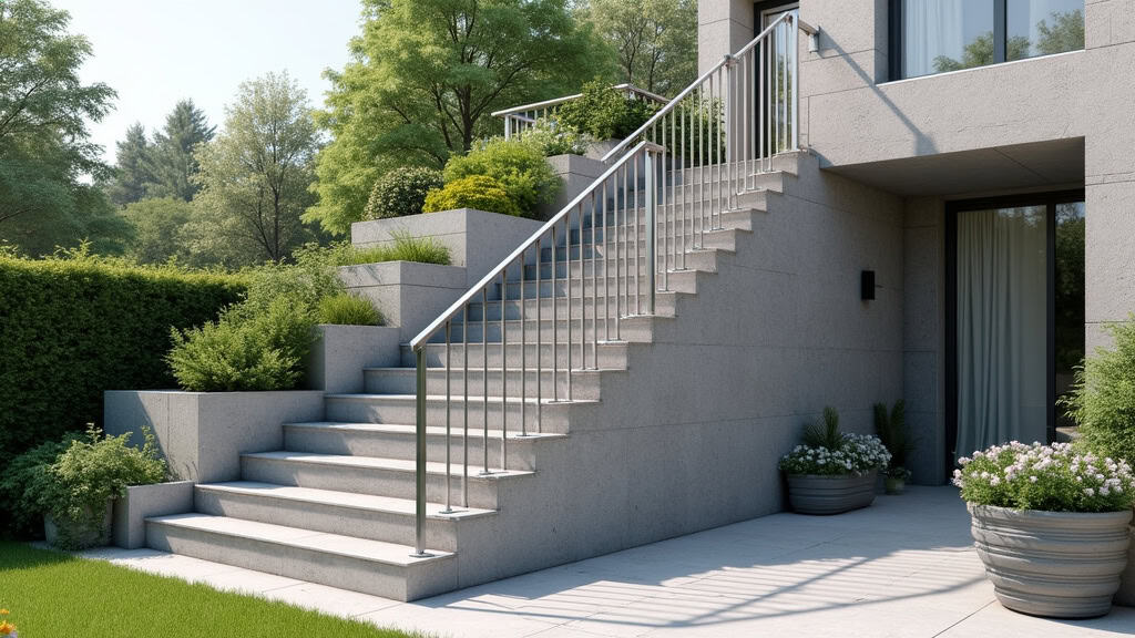 Monte-escalier extérieur en aluminium installé sur un escalier de pierre menant à l