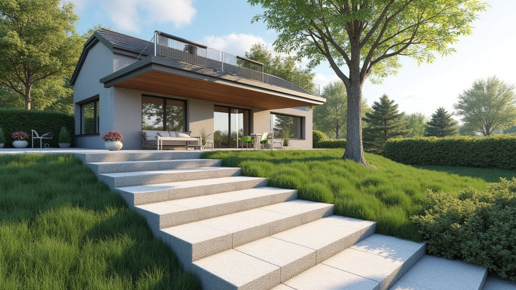 Monte-escalier extérieur en cours d’utilisation vers un jardin à Beuzec-Cap-Sizun