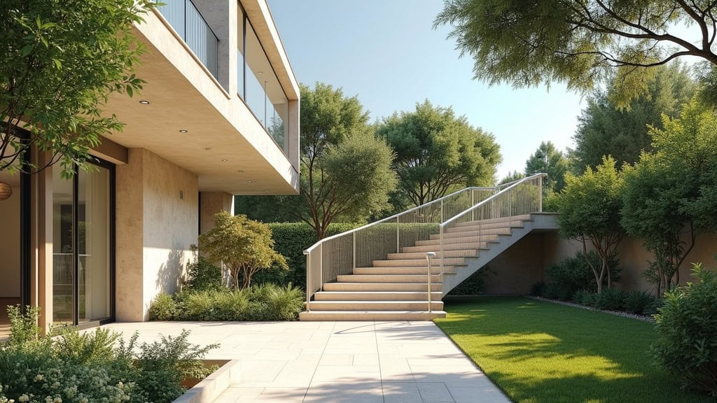 Monte-escalier extérieur en fonctionnement dans un jardin à Perpignan