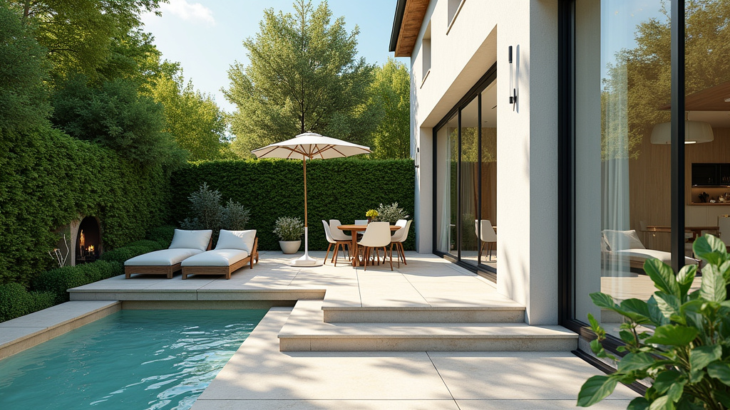 Monte-escalier extérieur en fonctionnement dans un jardin à Teillé en été