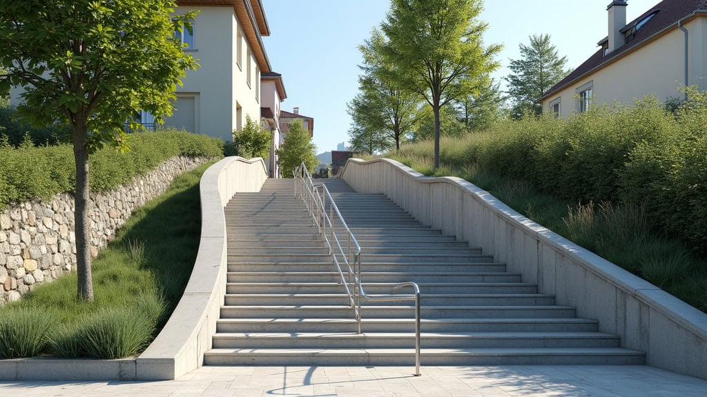 Monte-escalier extérieur en fonctionnement par temps pluvieux à Plogastel-Saint-Germain