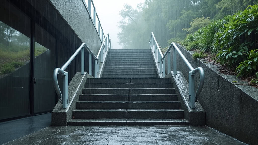 Monte-escalier extérieur en fonctionnement sous la pluie à Roiffieux