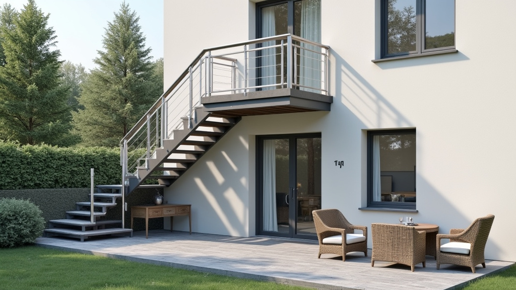 Monte escalier extérieur en inox installé à l’entrée d’une maison à Bétaille