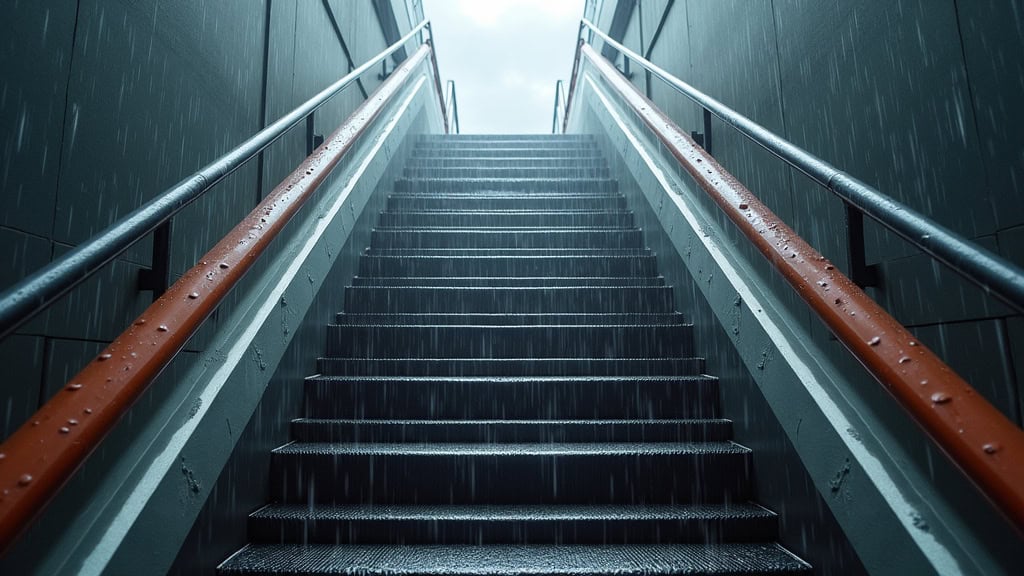 Monte-escalier extérieur en train de fonctionner sous la pluie à Persan
