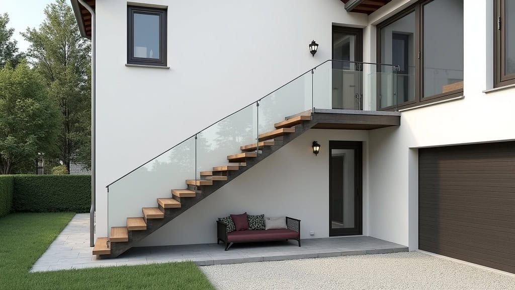 Monte-escalier extérieur enneigé fonctionnant dans une maison à Coupvray