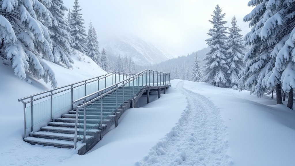 Monte-escalier extérieur fonctionnant sous la neige à Huez