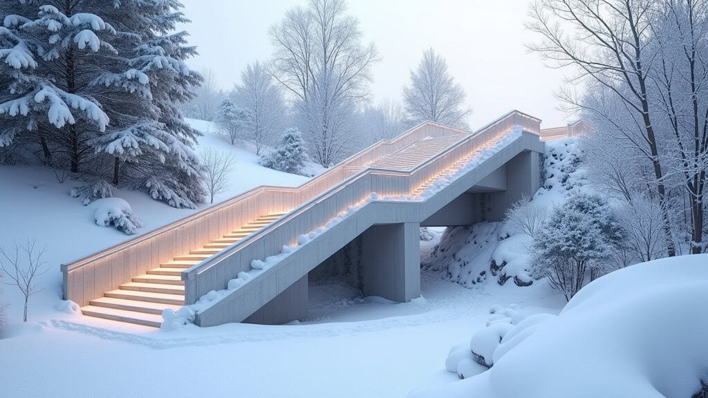 Monte-escalier extérieur fonctionnant sous la neige à Rochetaillée-sur-Saône