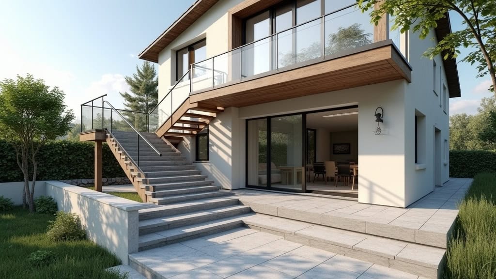 Monte-escalier extérieur installé à l’arrière d’une maison à Buironfosse