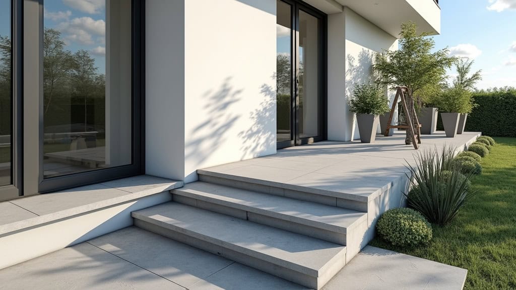 Monte-escalier extérieur installé à l’entrée d’une maison à Saint-Aubert, en métal inoxydable