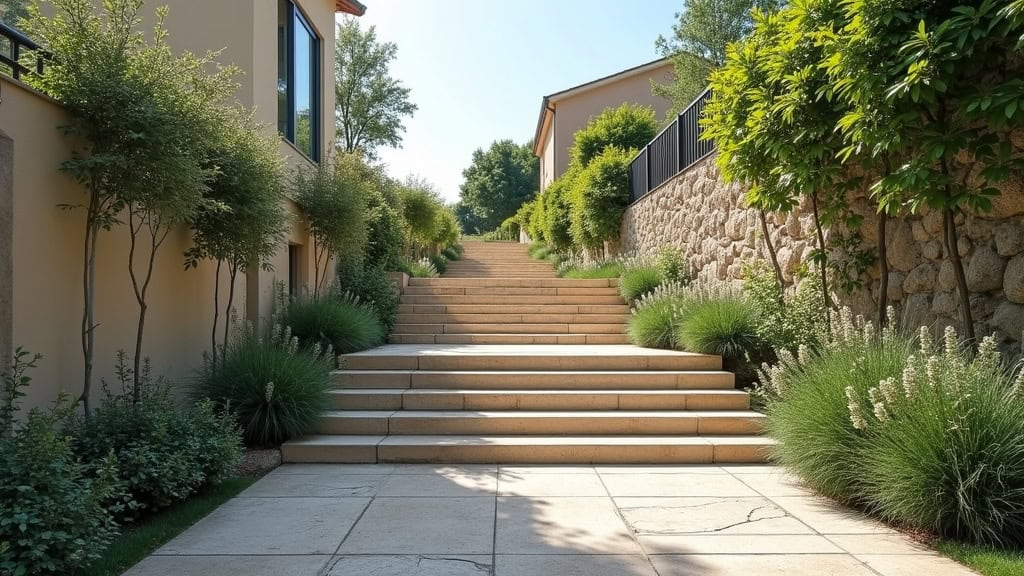 Monte escalier extérieur installé à Malintrat en pleine journée
