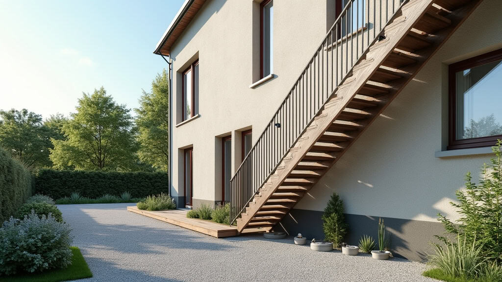 Monte escalier extérieur installé à Neuville-sur-Sarthe, résistant aux intempéries