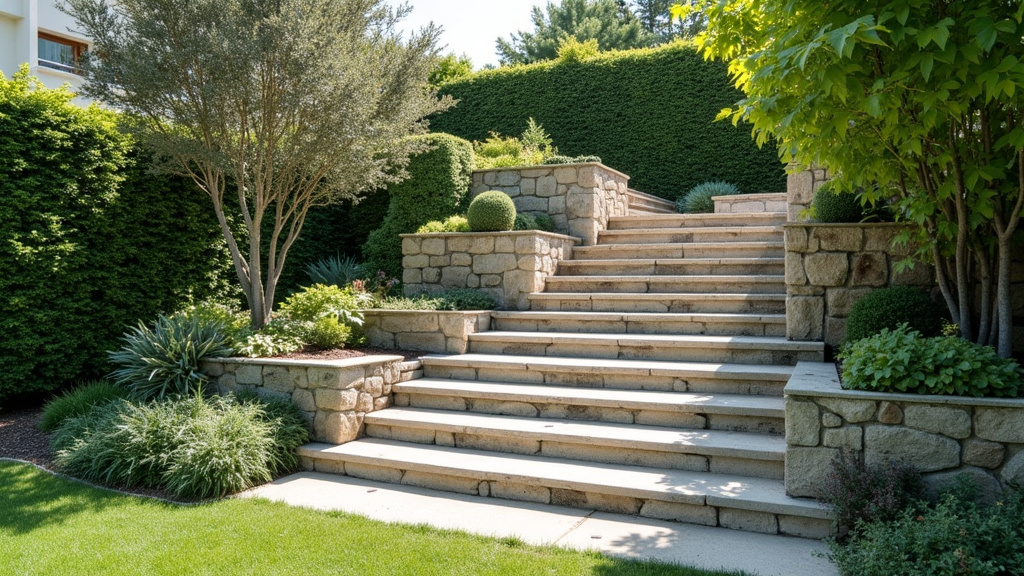 Monte escalier extérieur installé dans un jardin à Voisins-le-Bretonneux