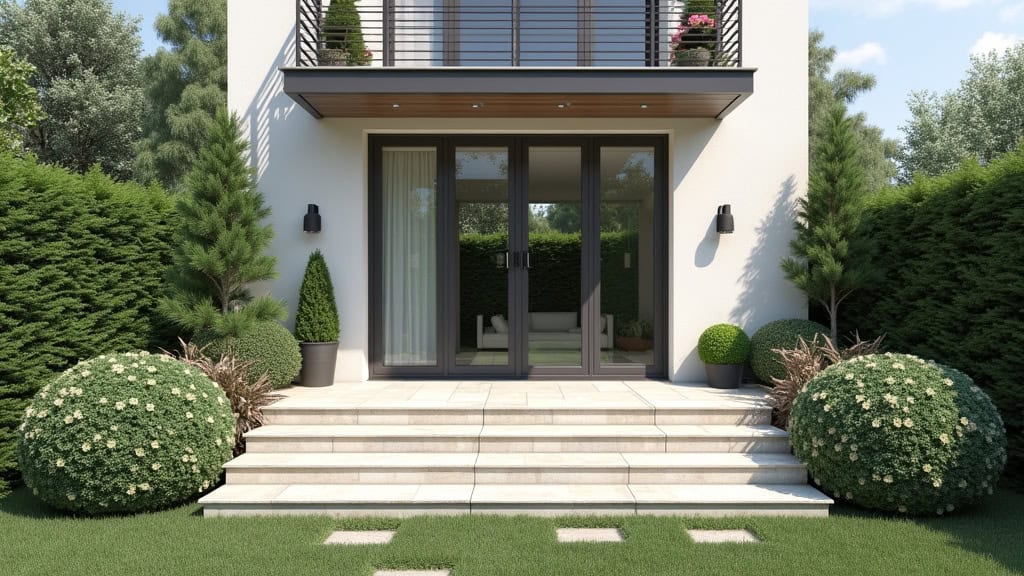 Monte-escalier extérieur installé devant une maison à Arzal pour accéder au jardin