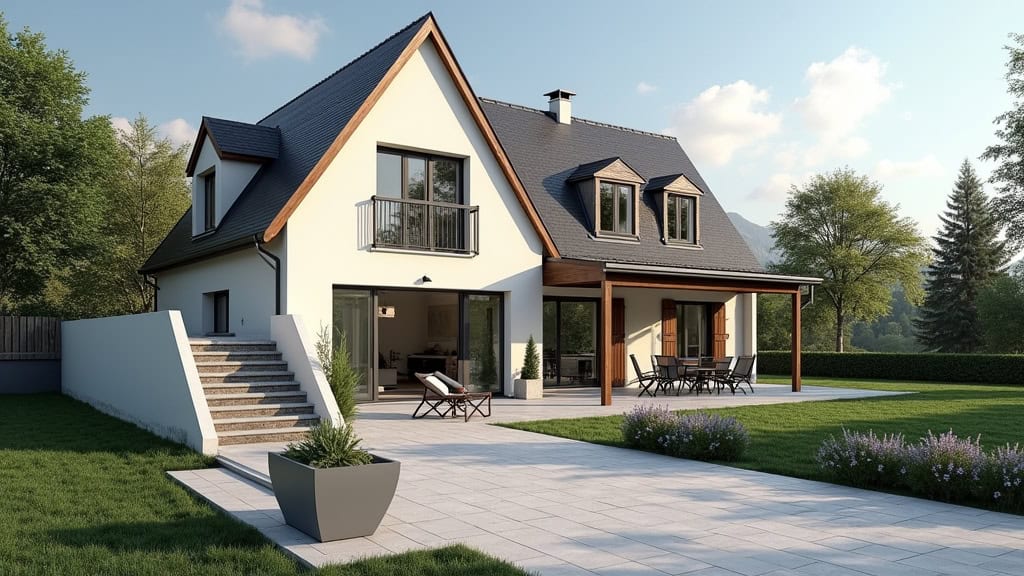 Monte-escalier extérieur installé devant une maison à Châteauroux-les-alpes