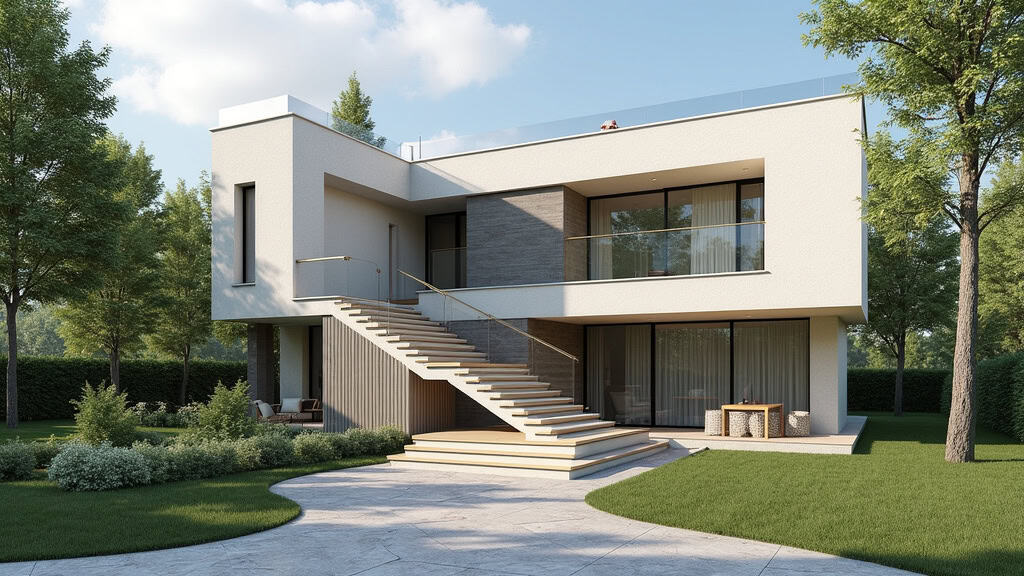 Monte escalier extérieur installé devant une maison à Le Trévoux