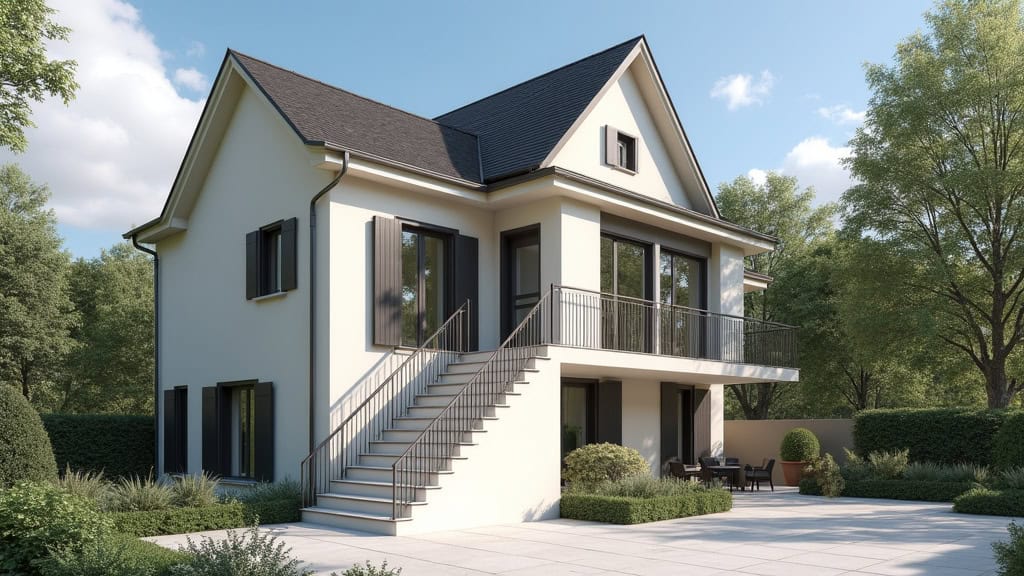 Monte-escalier extérieur installé devant une maison à Montpeyroux