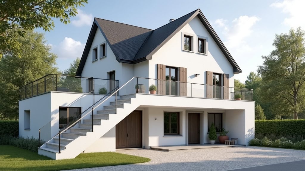 Monte-escalier extérieur installé devant une maison à Quimperlé
