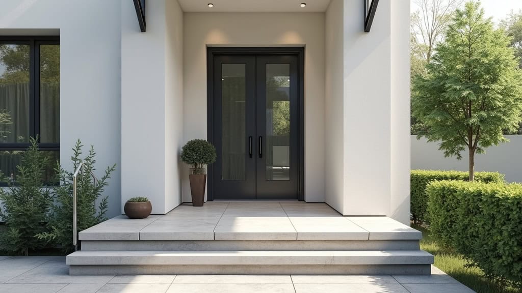 Monte-escalier extérieur installé devant une porte d