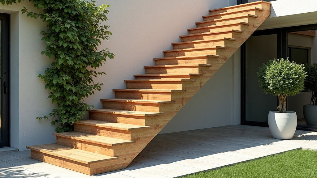Monte-escalier extérieur installé sur un escalier de jardin à Colombey-les-Belles, permettant d’accéder à une terrasse en bois