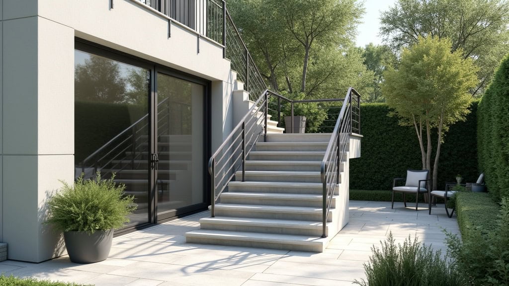 Monte-escalier extérieur installé sur un escalier de jardin à Arthaz-Pont-Notre-Dame, avec rail en aluminium et fauteuil résistant aux intempéries
