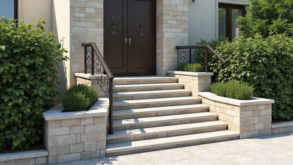 Monte-escalier extérieur installé sur un escalier en pierre menant à la porte d
