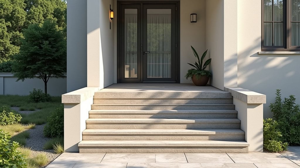 Monte-escalier extérieur installé sur un escalier en pierre menant à la porte d