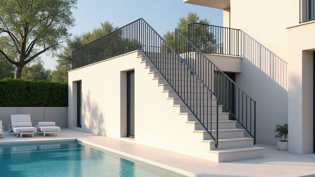 Monte-escalier extérieur installé sur un escalier menant à une terrasse à Ogeu-les-Bains