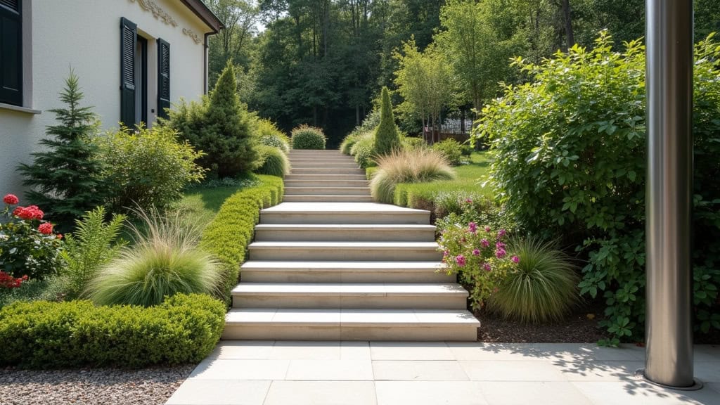 Monte-escalier extérieur installé sur un escalier menant au jardin à Tresserve