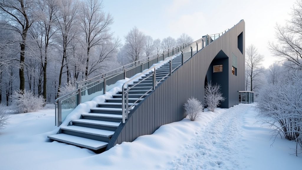 Monte-escalier extérieur installé sur un perron à Auchay-sur-Vendée en hiver
