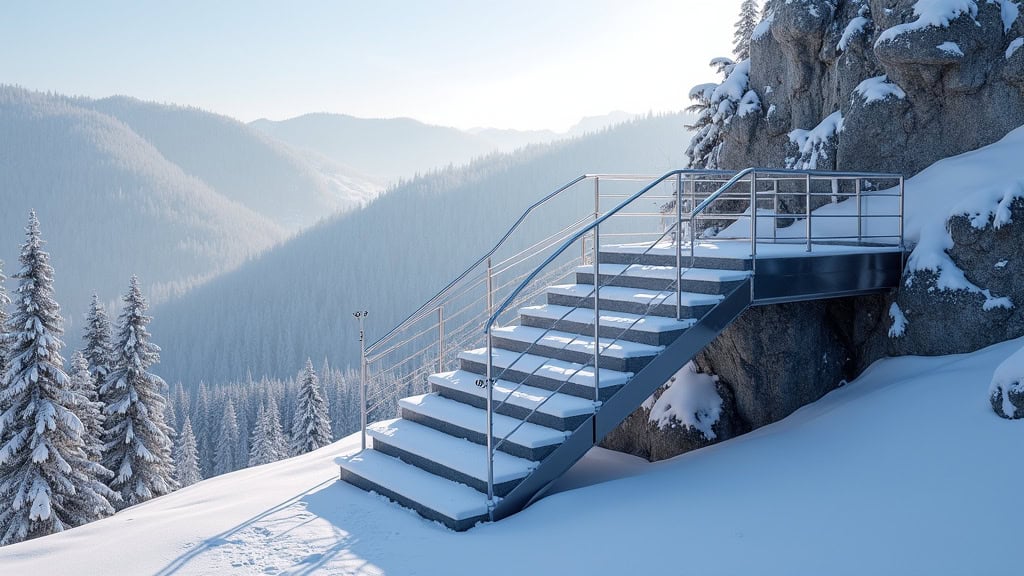 Monte-escalier extérieur installé sur un perron à Pamproux, en conditions météorologiques d