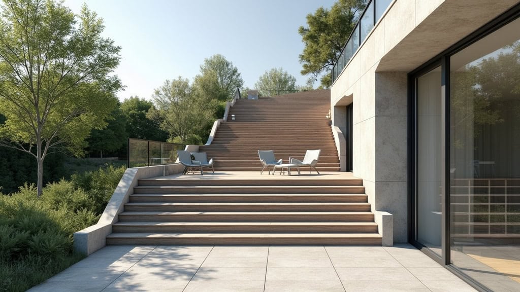 Monte-escalier extérieur installé sur un perron d