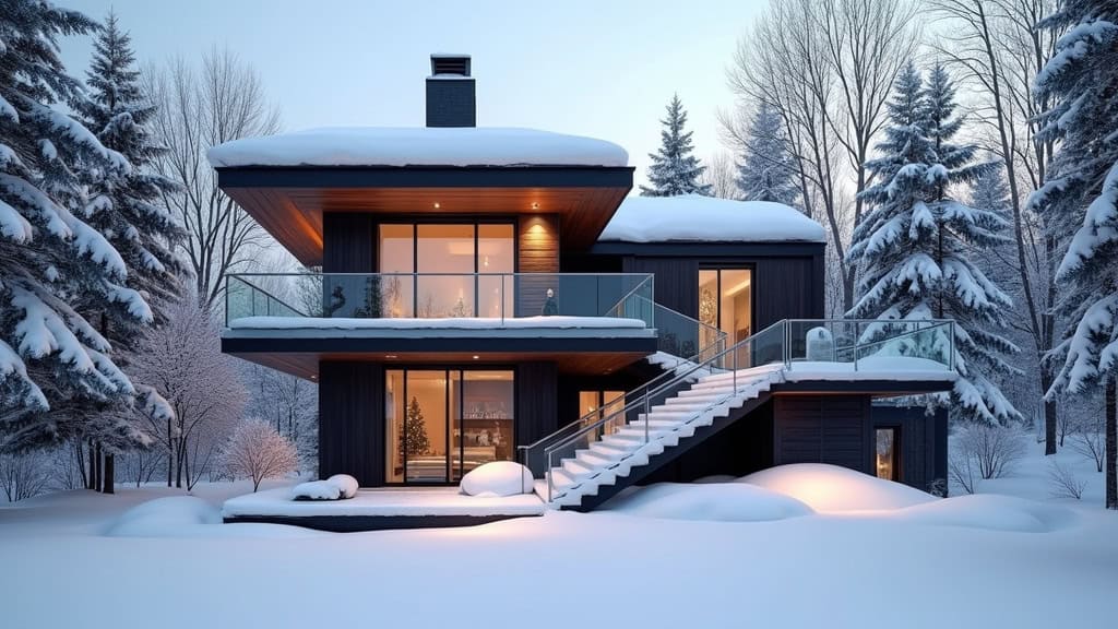 Monte-escalier extérieur installé sur un perron de maison à Montréal en hiver
