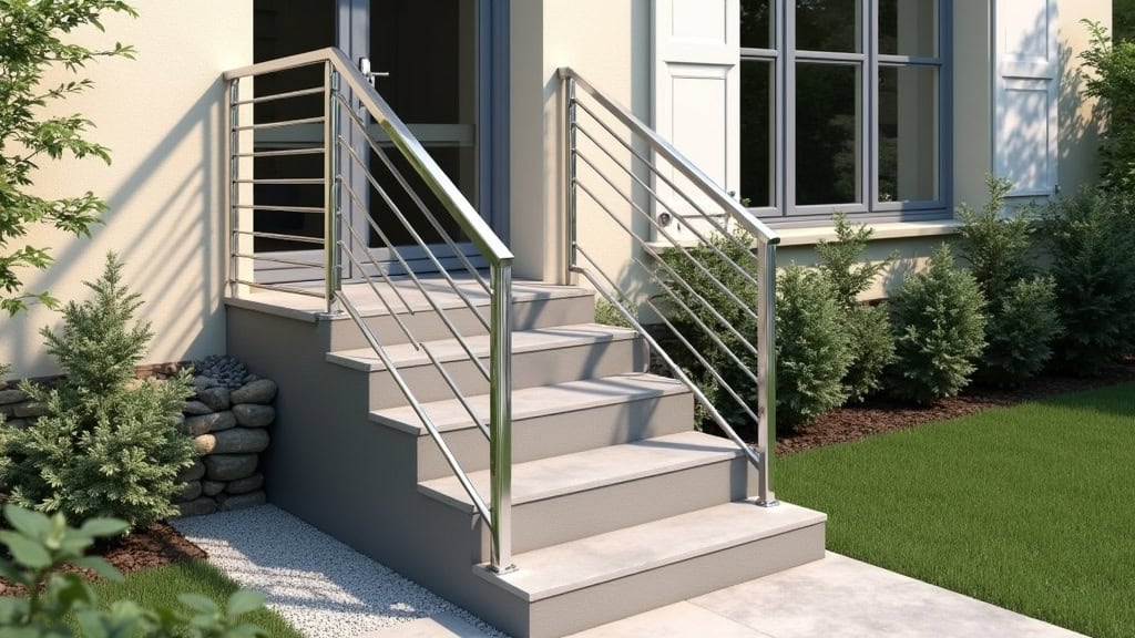 Monte-escalier extérieur installé sur un petit escalier en pierre menant à une entrée de maison à Bois-le-Roi, avec rail en aluminium et siège gris