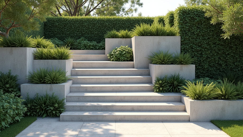 Monte-escalier extérieur reliant le jardin à l