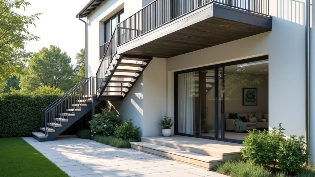 Monte-escalier extérieur résistant aux intempéries installé sur les marches d’accès extérieur d’une maison à Arnay-le-Duc