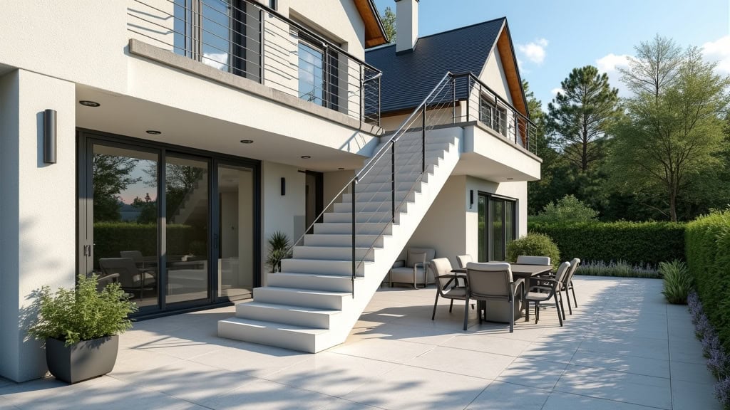 Monte-escalier extérieur résistant aux intempéries installé sur une terrasse à Magland