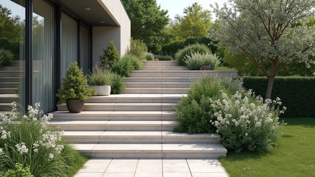 Monte-escalier extérieur utilisé sur un escalier menant au jardin à Bellaing