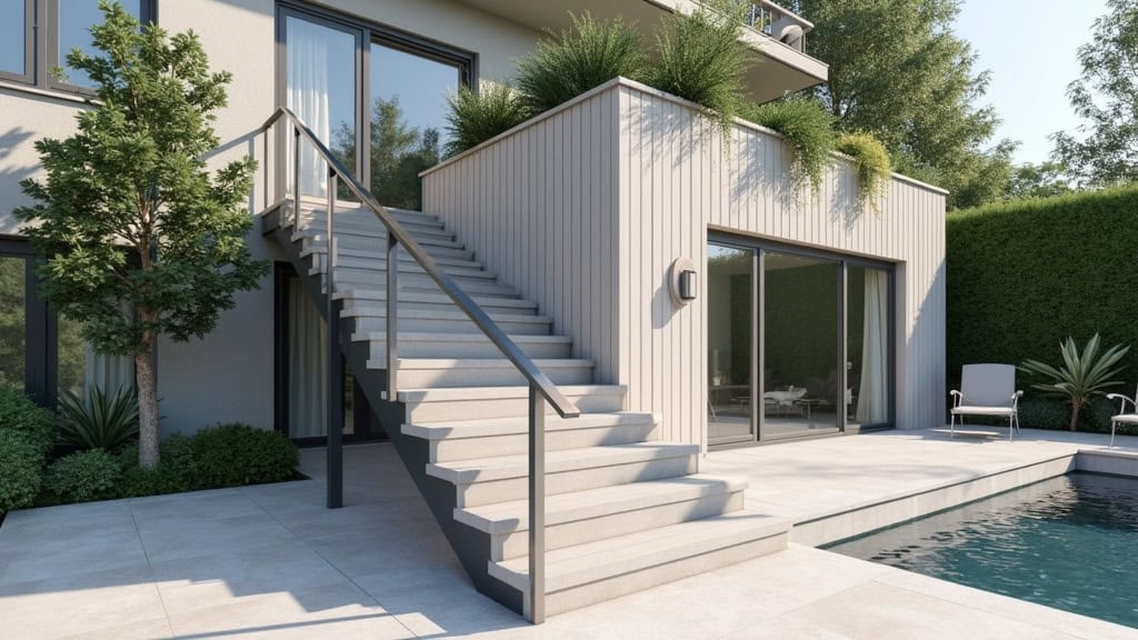 Monte-escalier extérieur installé sur une terrasse à Faramans, résistant aux intempéries