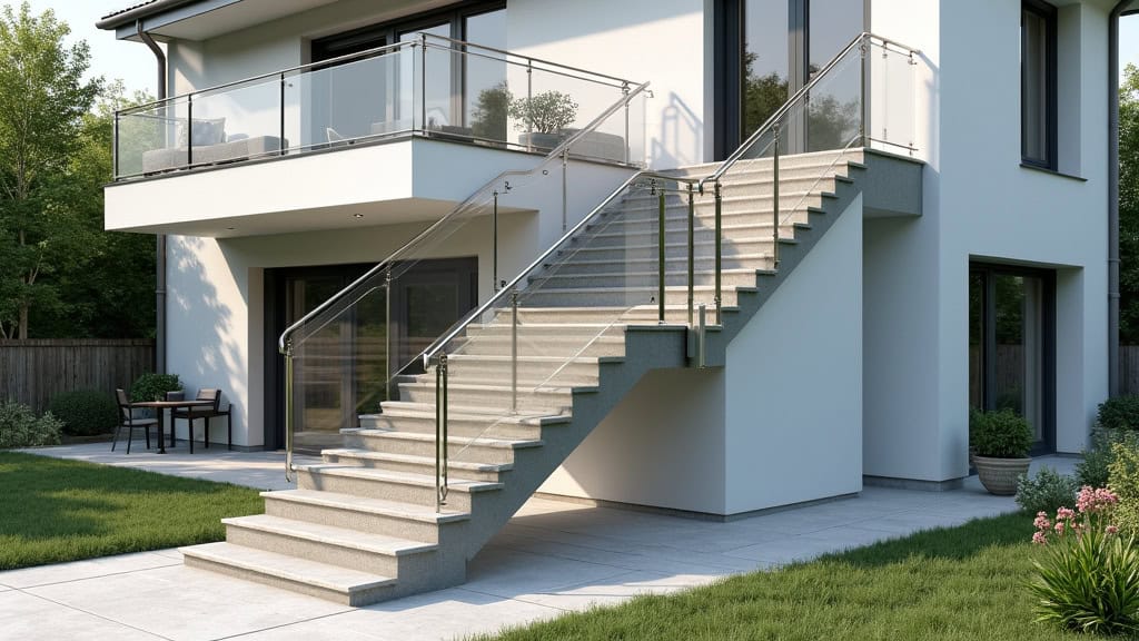 Monte-escalier extérieur en aluminium installé sur un perron en pierre d