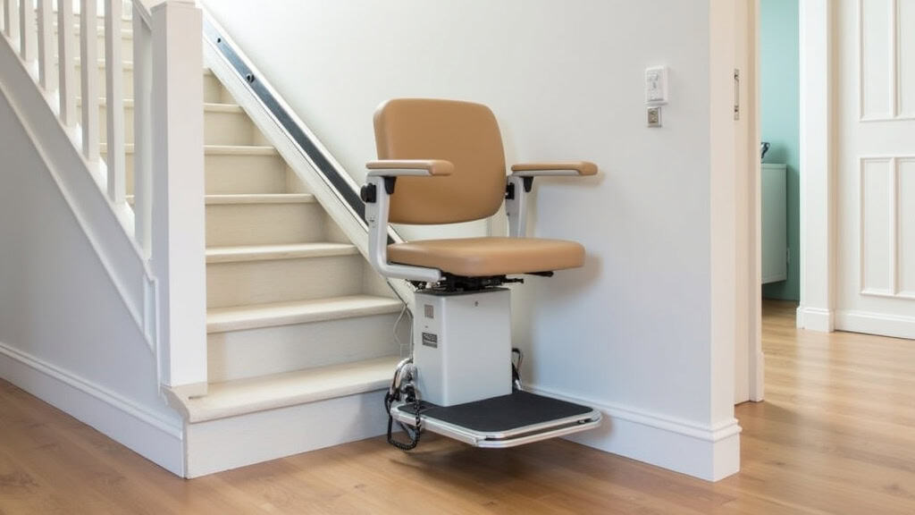 Plateforme élévatrice pour fauteuil roulant installée sur un escalier en colimaçon dans une maison de Feuquières