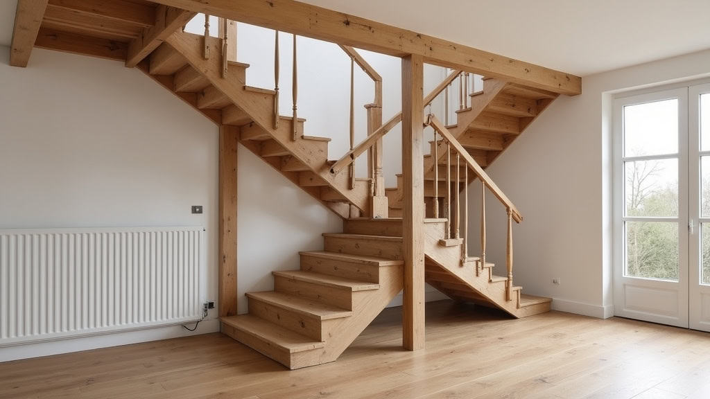 Monte-escalier droit installé sur un escalier en bois dans une maison traditionnelle de Flaviac