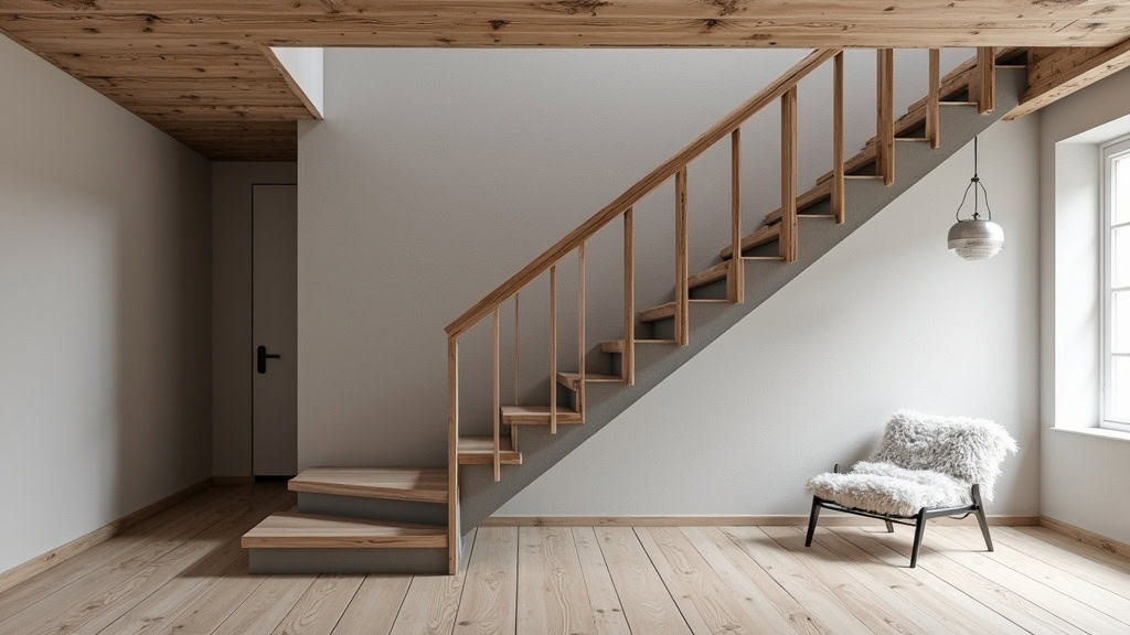 Monte-escalier droit installé dans une maison typique de Flavigny-sur-Moselle, avec escalier en bois et revêtement gris foncé