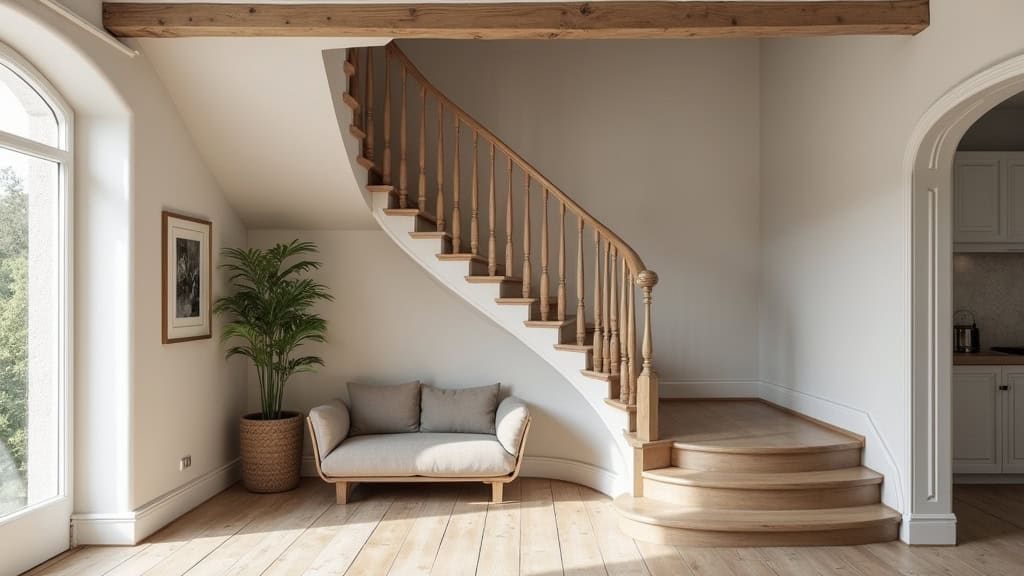 Monte-escalier courbe adapté à un escalier avec palier et virage à 90 degrés, dans une maison ancienne de la région Hauts-de-France