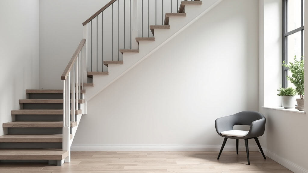 Monte-escalier droit installé dans une maison traditionnelle de Fléville-devant-Nancy, avec rail blanc et siège gris, intégré discrètement sur les marches