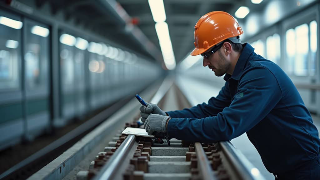 Technicien en train de vérifier le rail et les mécanismes d
