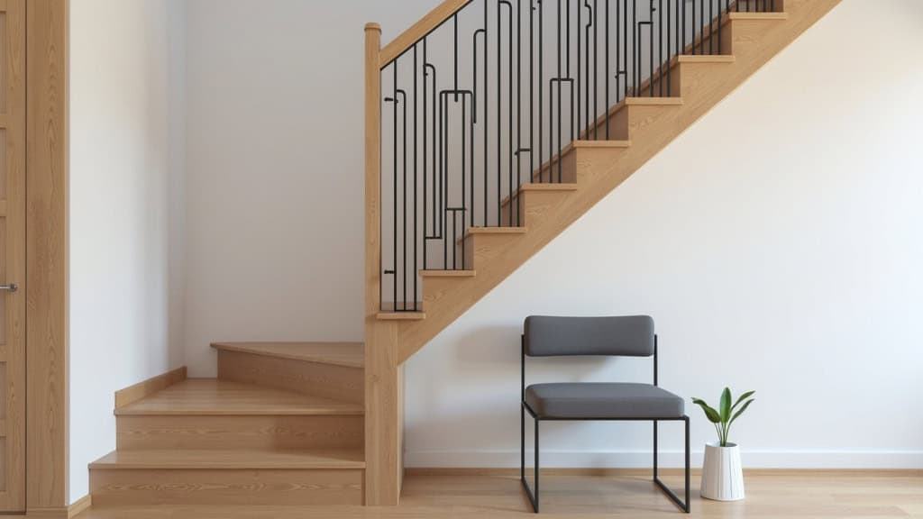 Monte-escalier droit installé sur un escalier en bois dans une maison à Fougeré, avec siège gris et rail noir discret
